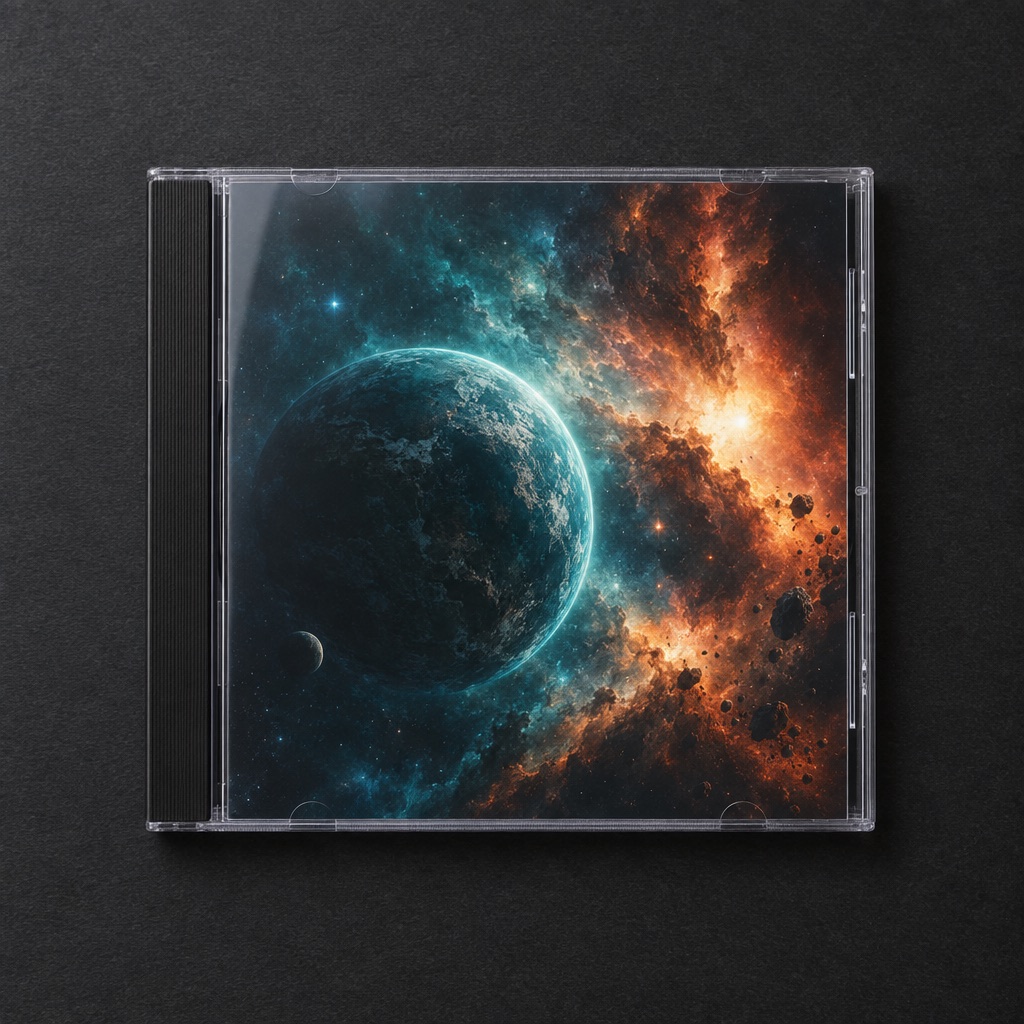 Sample photo: CD jewel case with a space-scene cover insert